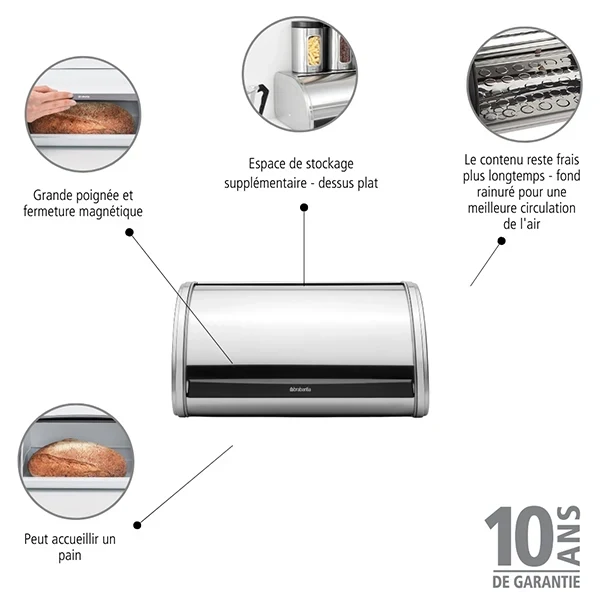 Boîte à pain Medium avec couvercle coulissant gris acier Brabantia