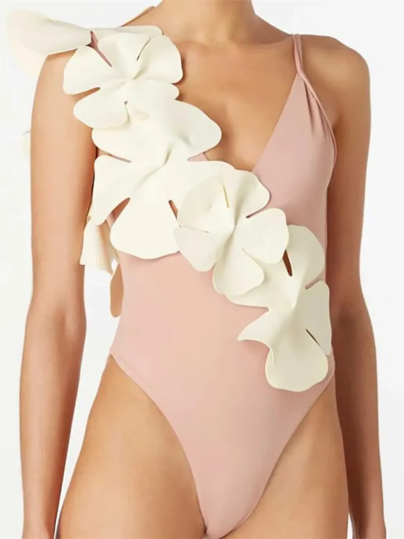 Maillot de bain une pièce à bretelles spaghetti et fleurs contrastées