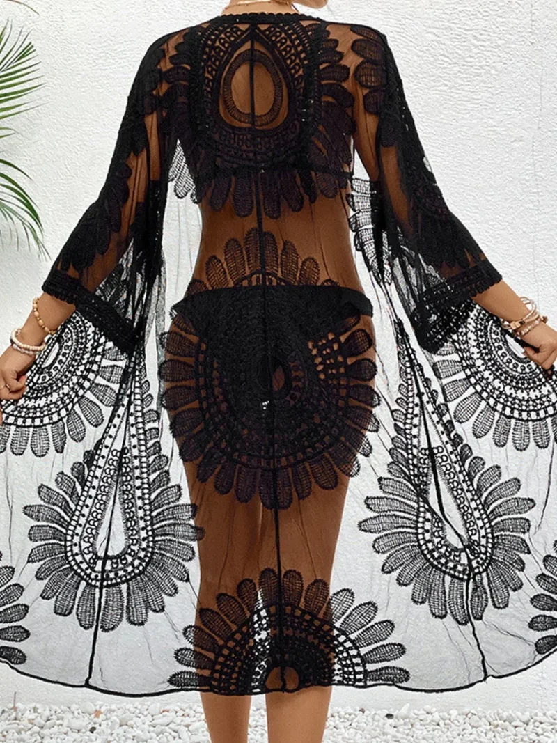 Cache-maillot long ouvert en dentelle