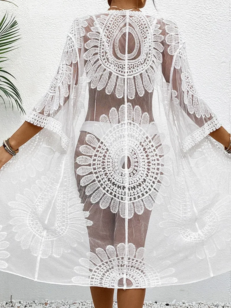 Cache-maillot long ouvert en dentelle