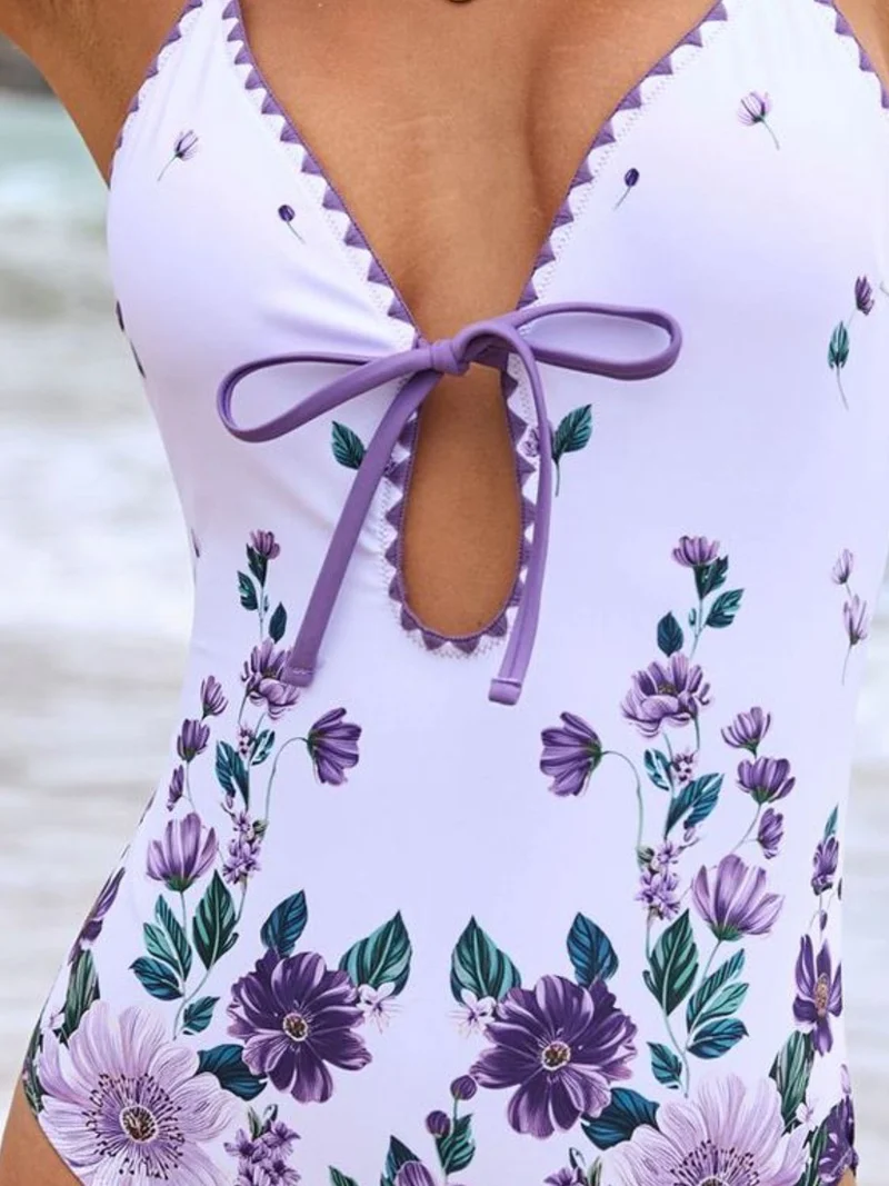 Maillot de bain une pièce imprimé à bretelles spaghetti et ensemble de plage cache-maillot