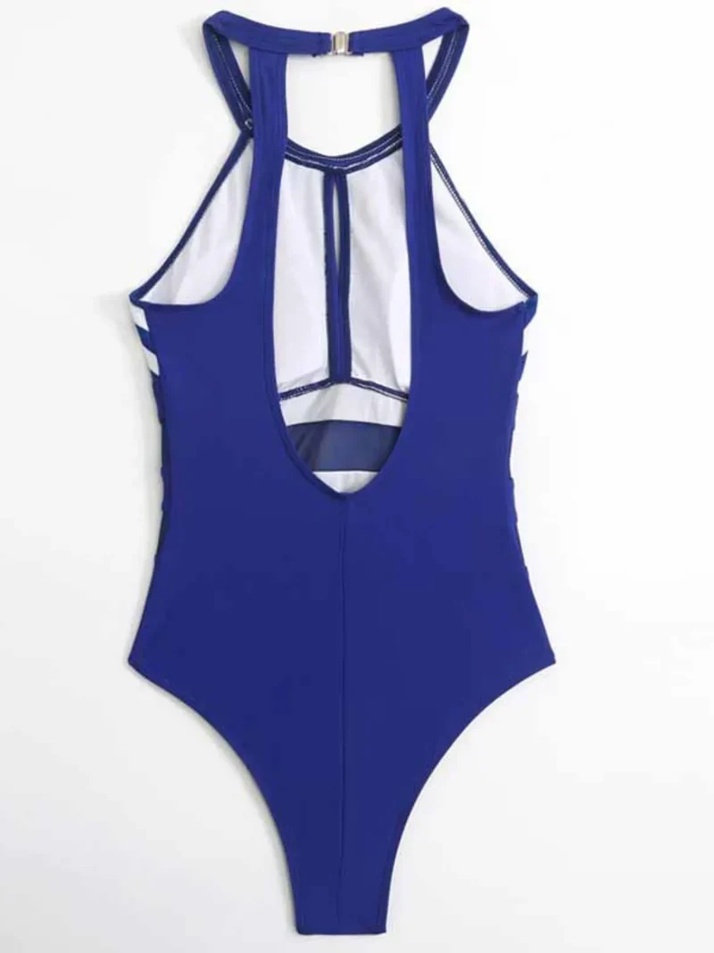 Maillot de bain une pièce rayé dos nu avec détails en maille