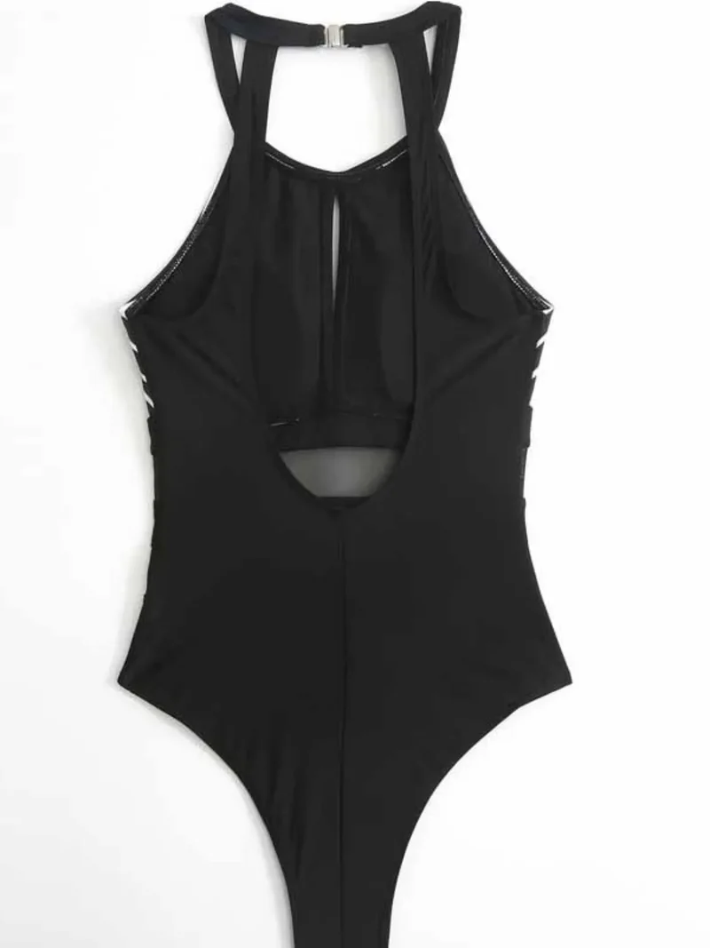 Maillot de bain une pièce rayé dos nu avec détails en maille