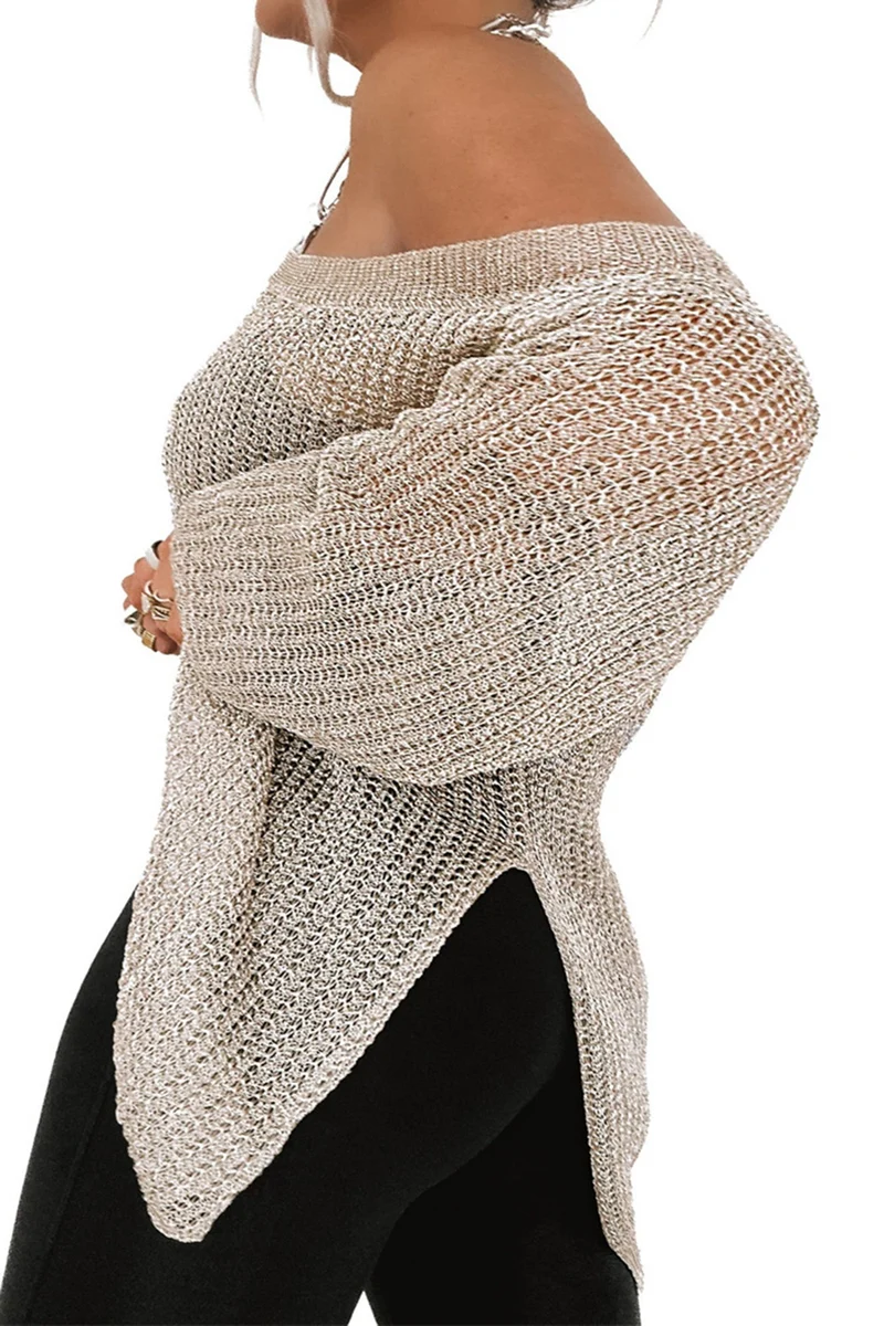 Cache-maillot en tricot à manches longues avec fente latérale