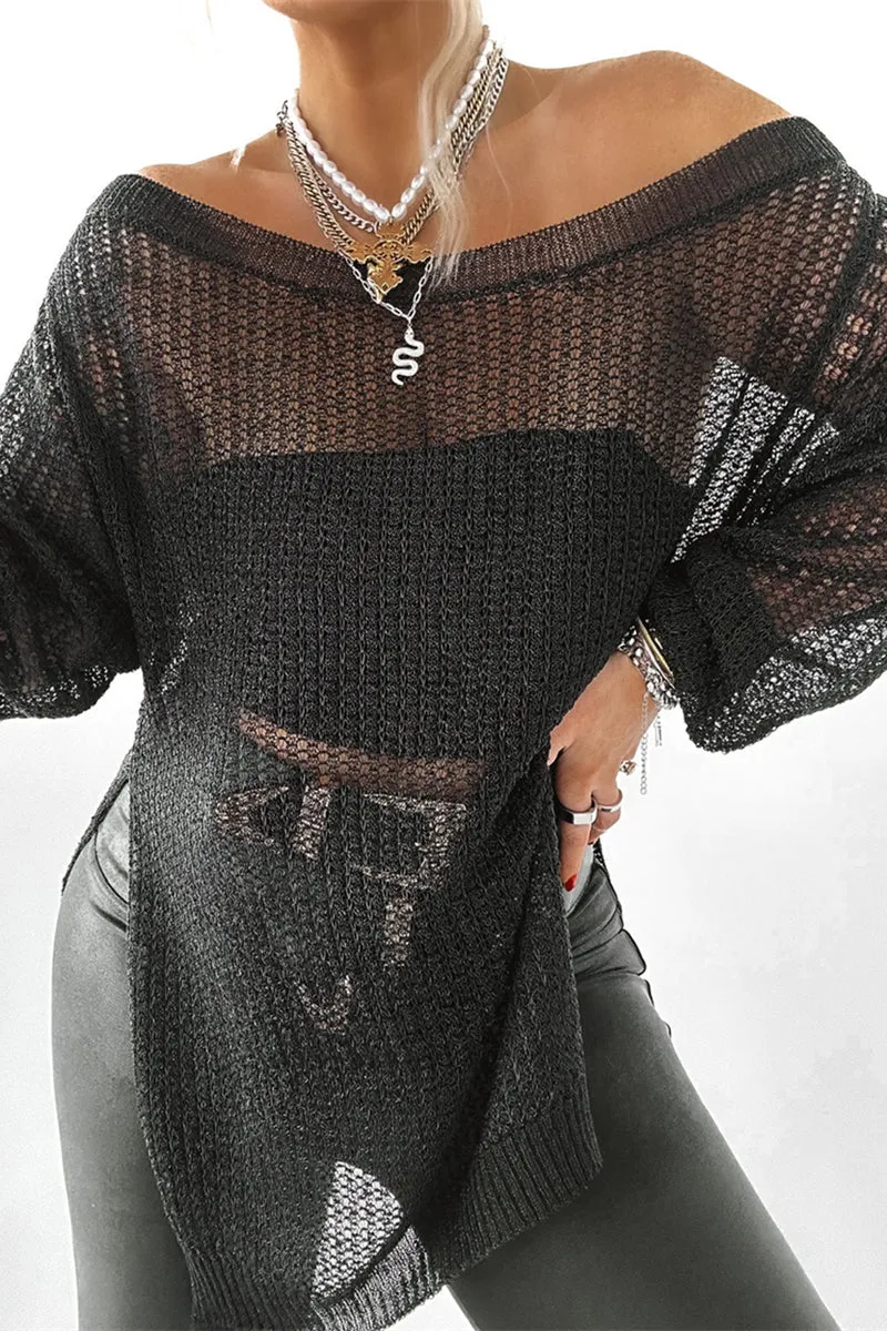 Cache-maillot en tricot à manches longues avec fente latérale