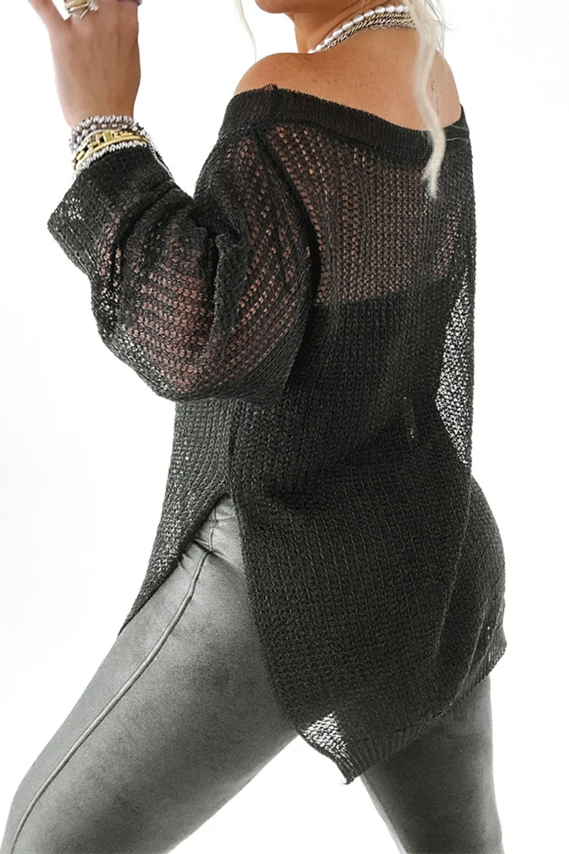 Cache-maillot en tricot à manches longues avec fente latérale