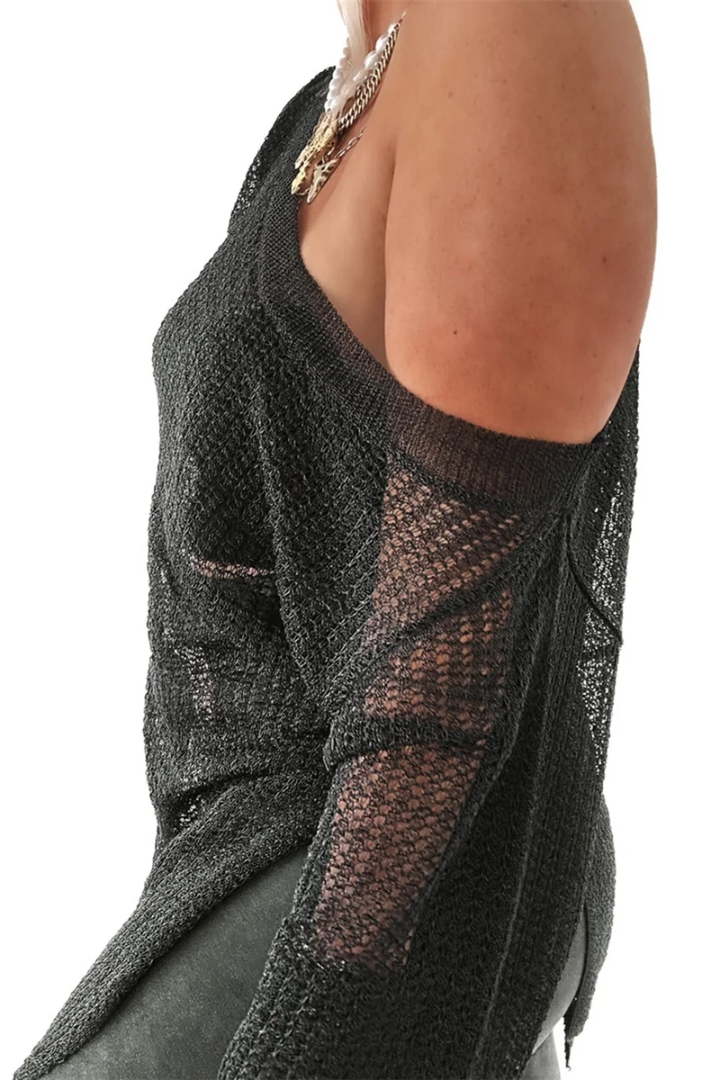 Cache-maillot en tricot à manches longues avec fente latérale