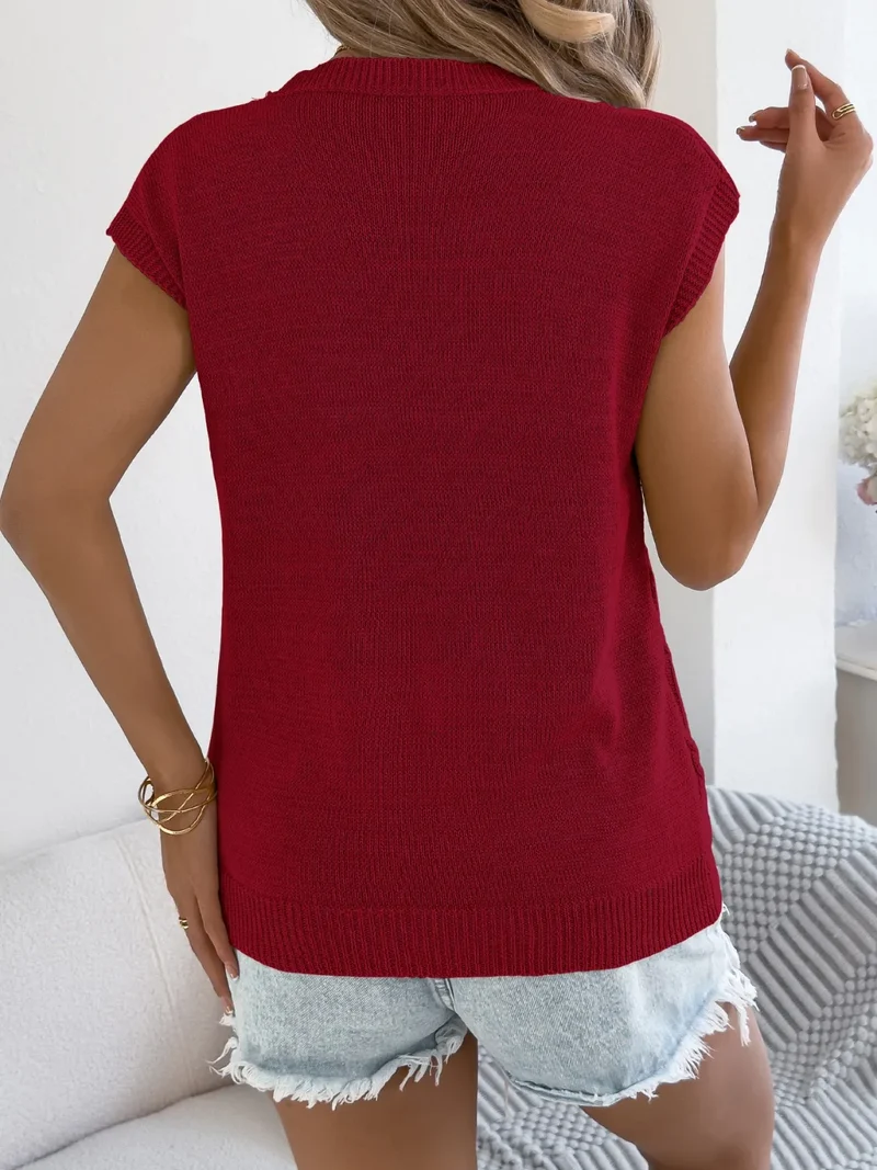 Haut en tricot à col rond et manches courtes