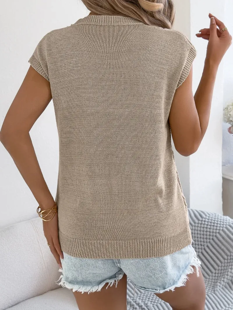 Haut en tricot à col rond et manches courtes