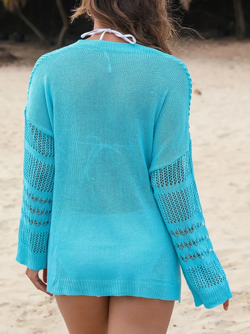 Cache-maillot en tricot à manches longues et crantées ajourées