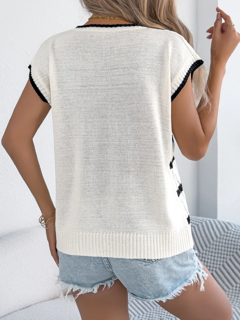 Haut en tricot à rayures et col rond