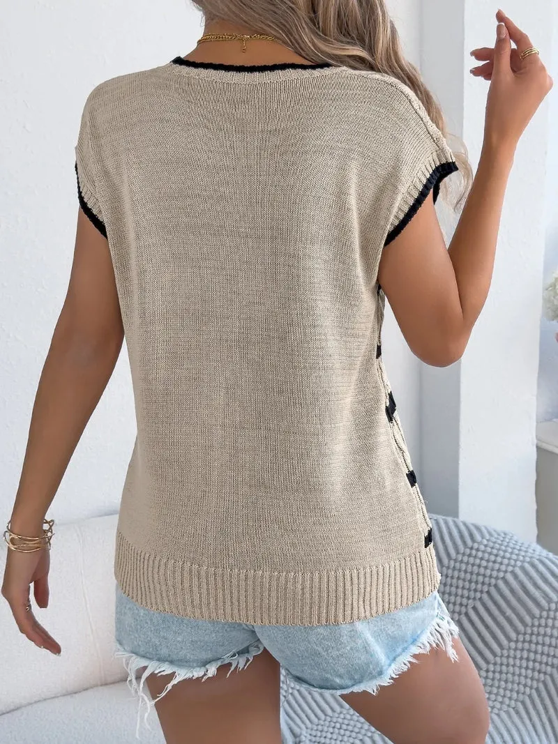 Haut en tricot à rayures et col rond