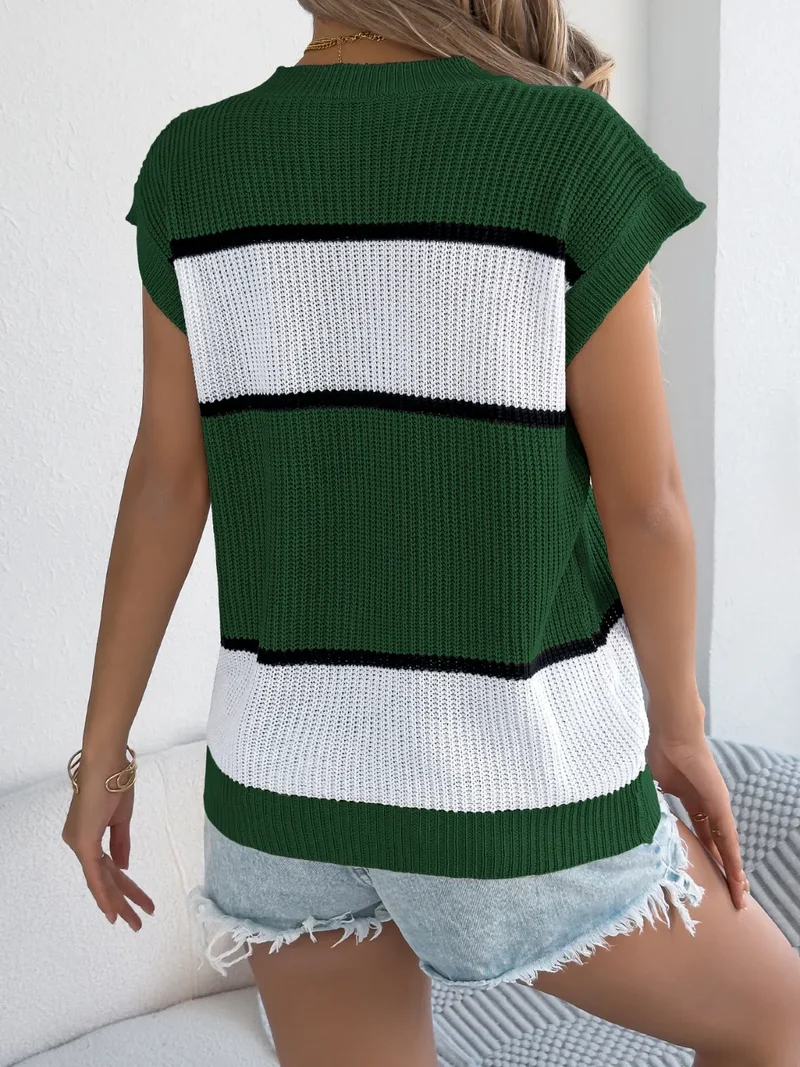 Haut en tricot à manches courtes et col rond color block