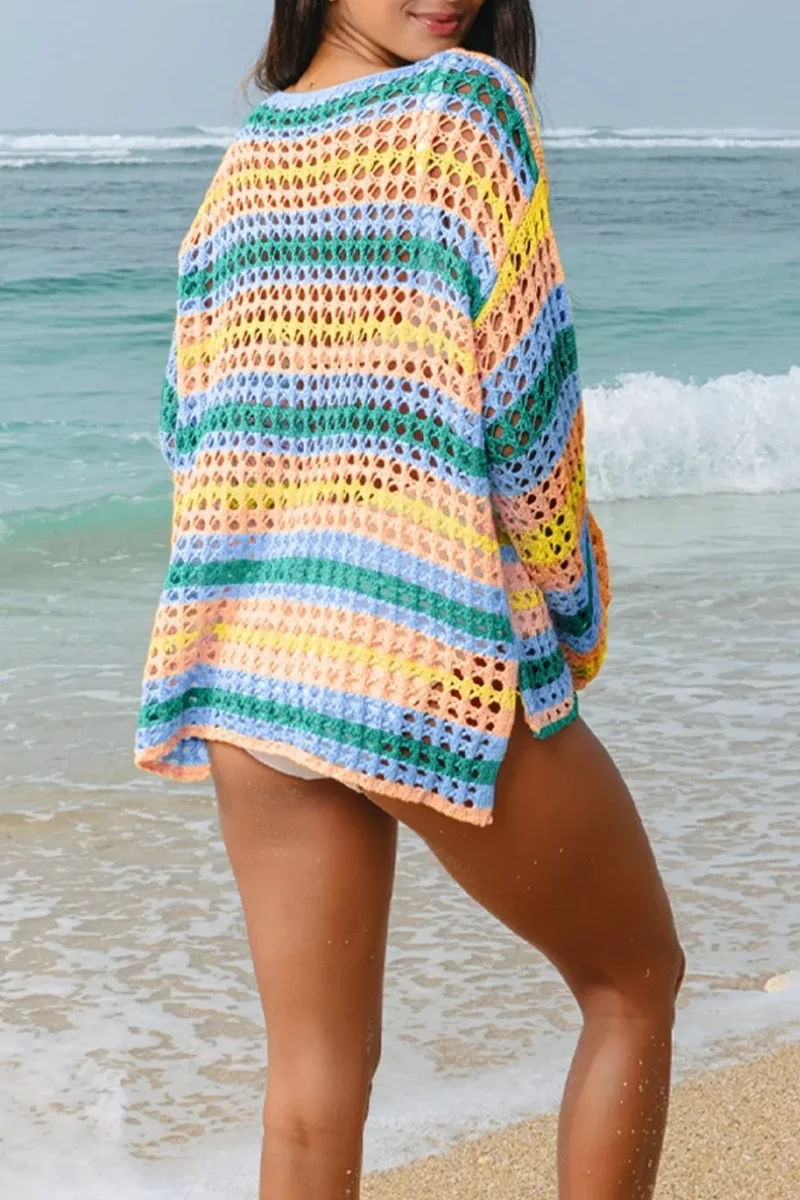 Cache-maillot en tricot ajouré à col rond et manches longues