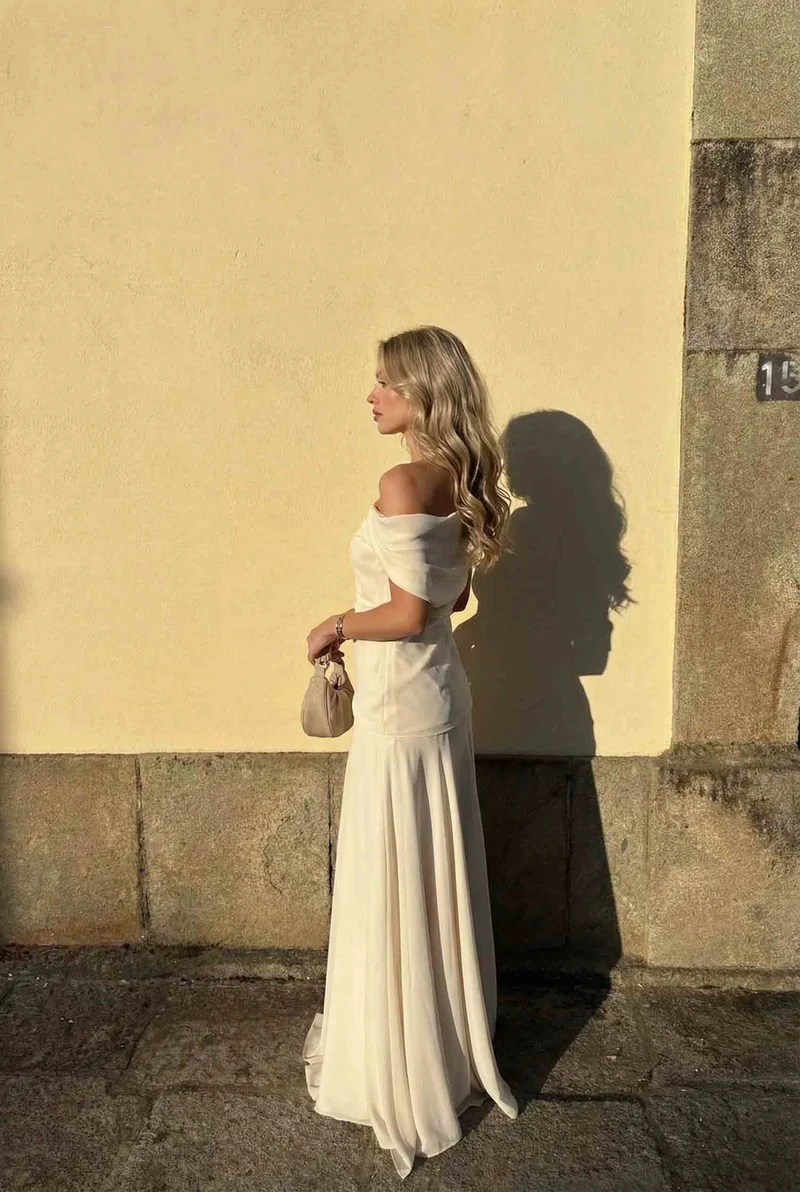 Off-shoulder Top And Fishtail Skirt Suit