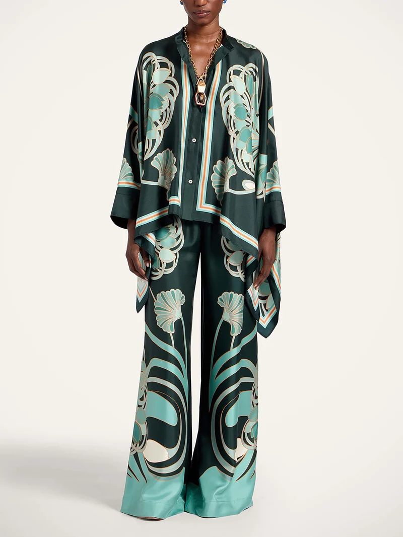 Elegant Abstract Print High-Waist Wide Leg Pants