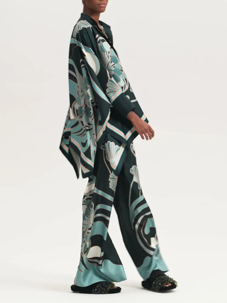 Elegant Abstract Print High-Waist Wide Leg Pants