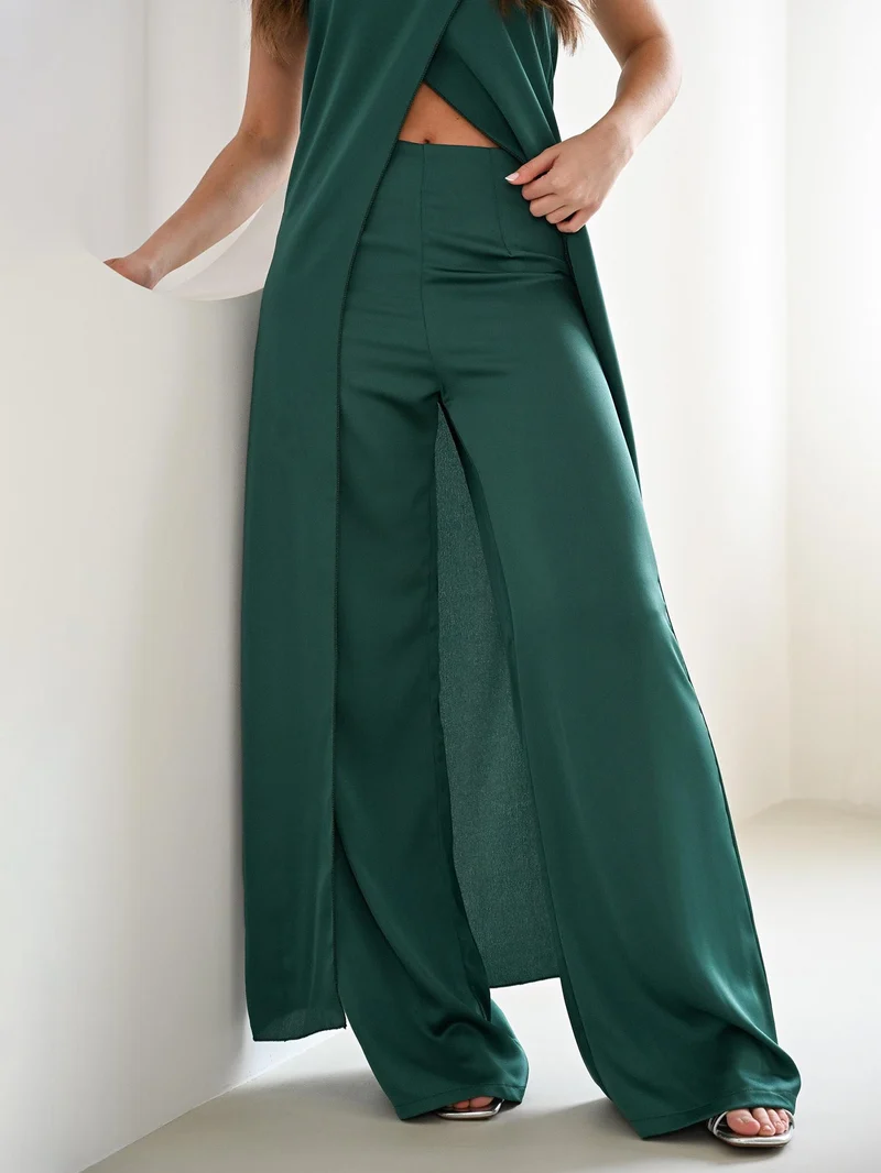 Elegant Strapless Satin Top & Pants Two-Piece Set