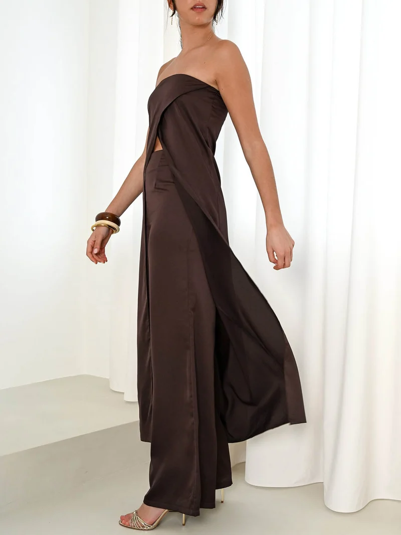 Elegant Strapless Satin Top & Pants Two-Piece Set