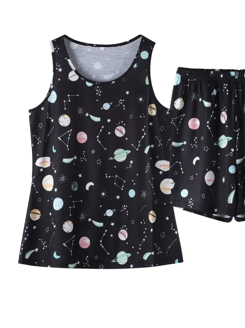 Ensemble de détente imprimé haut à col rond et short