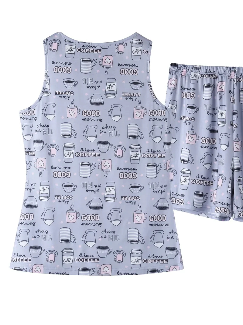 Ensemble de détente imprimé haut à col rond et short