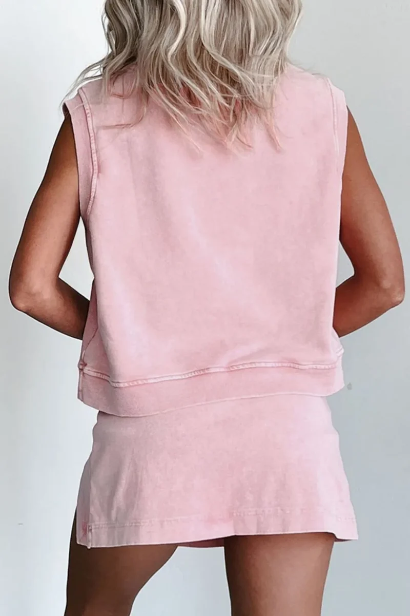 Ensemble débardeur et jupe-short fendue en coton délavé minéral