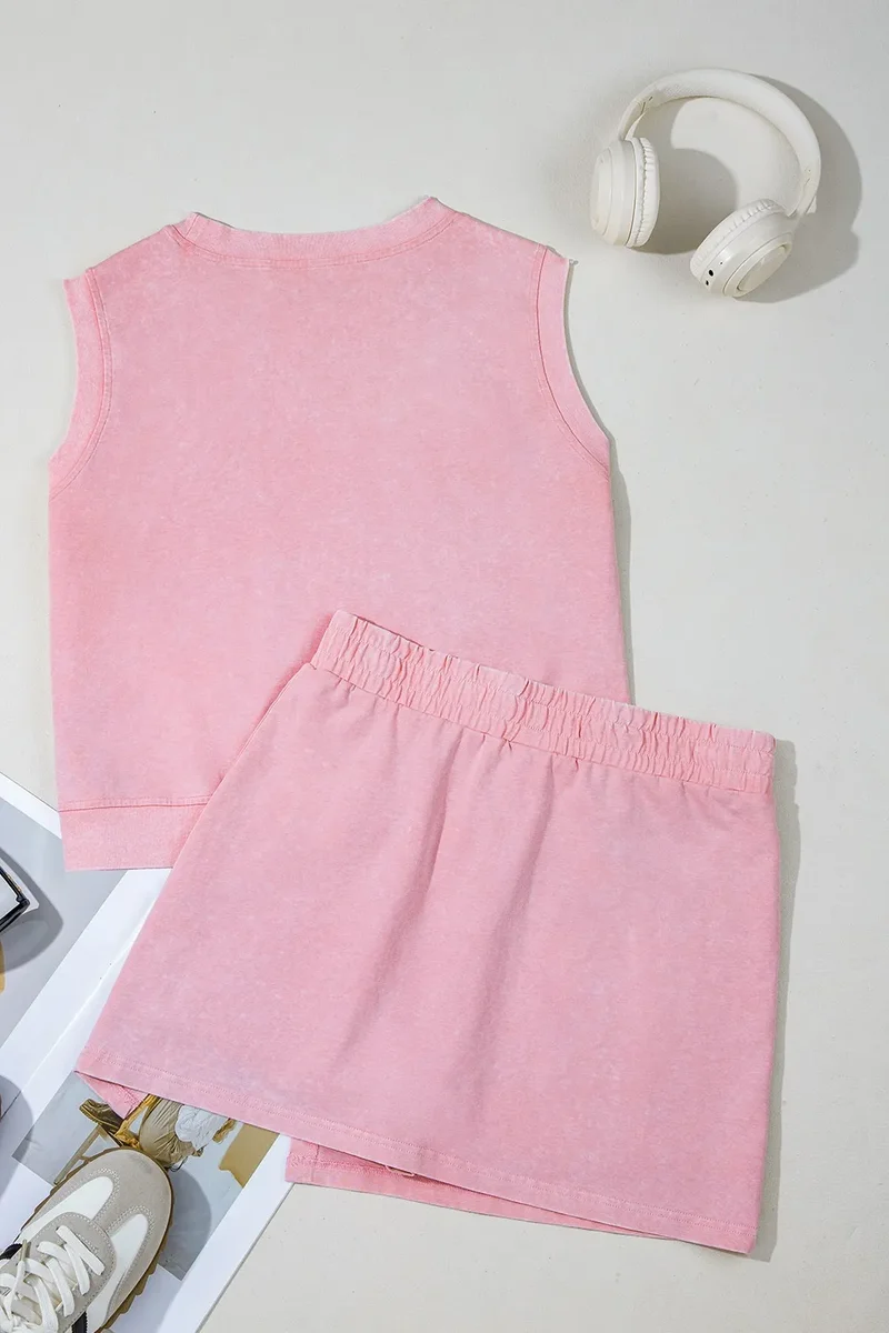 Ensemble débardeur et jupe-short fendue en coton délavé minéral