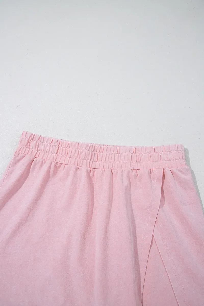 Ensemble débardeur et jupe-short fendue en coton délavé minéral