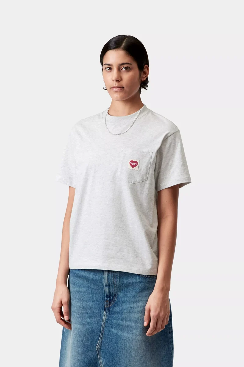 W S/S Pocket Heart T-Shirt Ash Heather