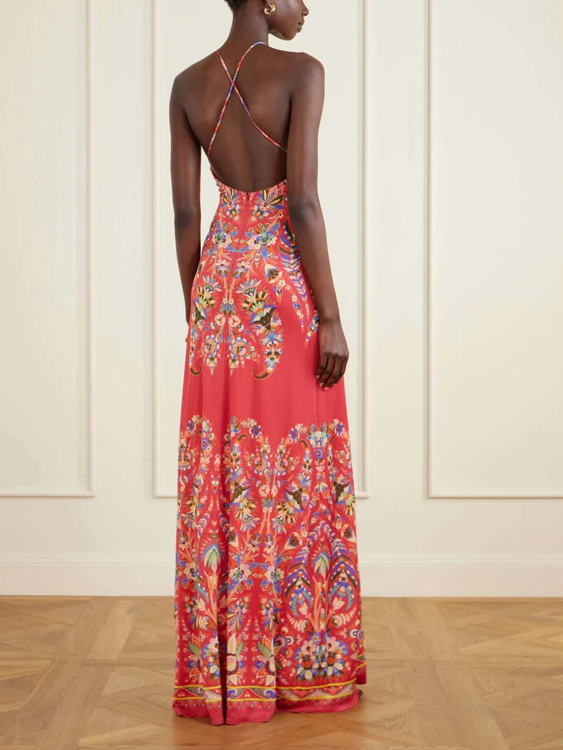 Cutout Halter Paisley Print Maxi Dress