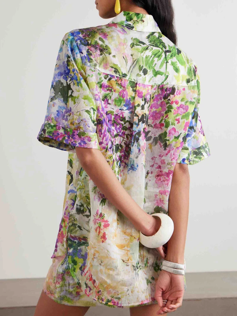 Elegant Floral Print Sequin Top & Skirt Two-Piece Set