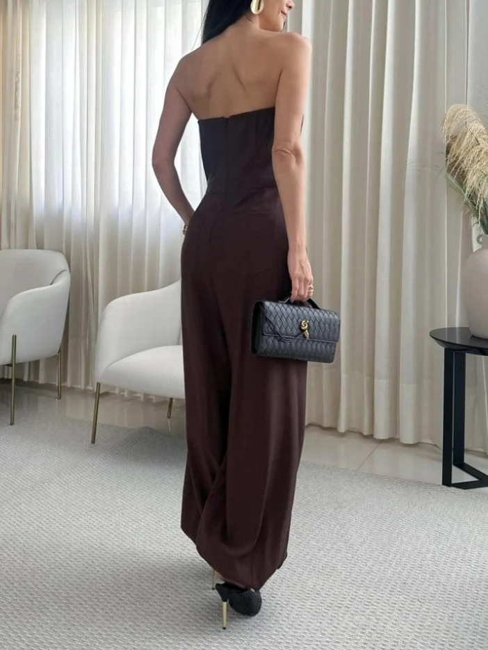 Strapless Wrap Front Wide Leg Jumpsuit