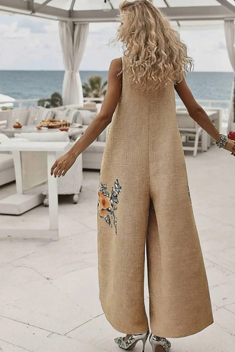 Stand Collar Printed Jumpsuit