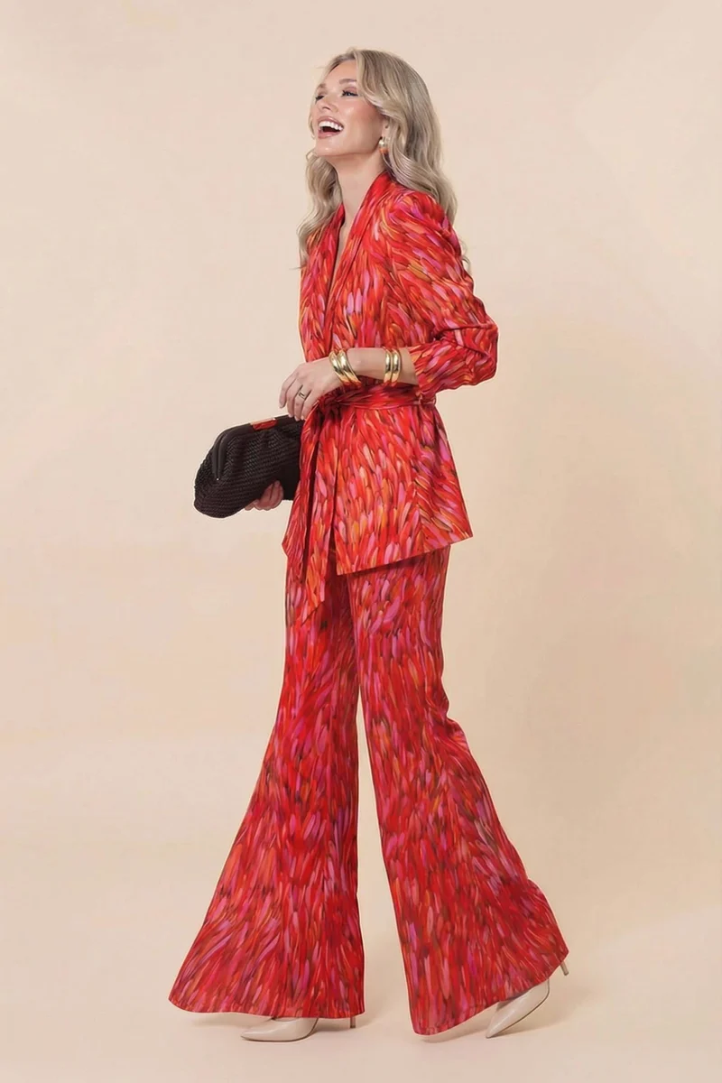 Unique Printed Blazer And Wide Leg Pants Set