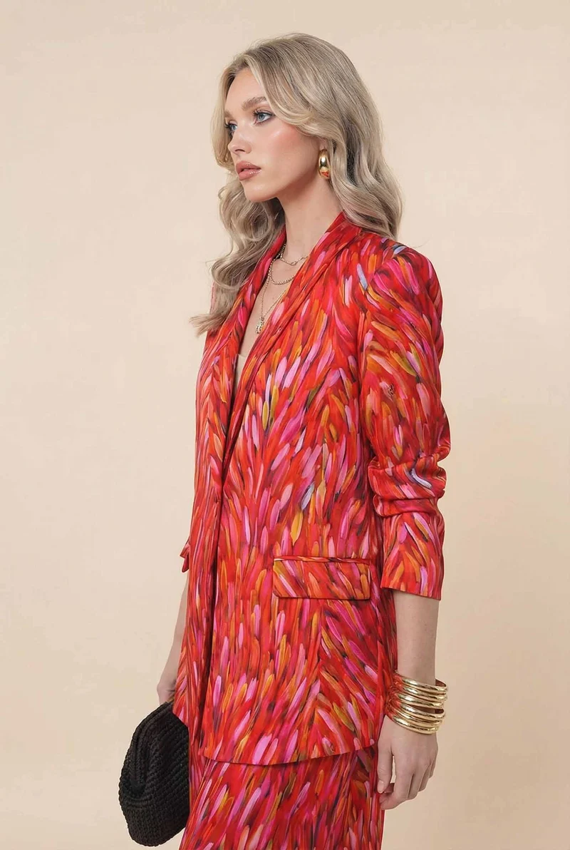 Unique Printed Blazer And Wide Leg Pants Set