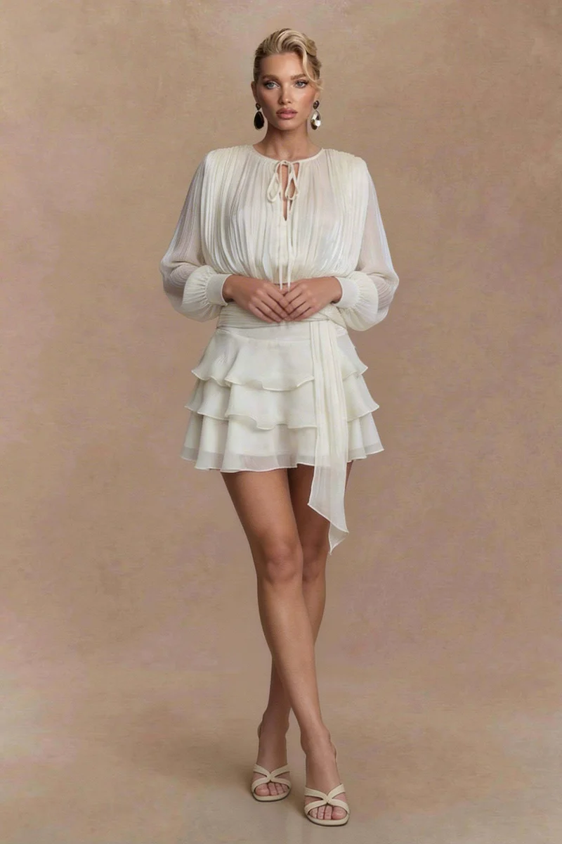 Tulle Lace-Up Shirt And Ruffled Skirt Set
