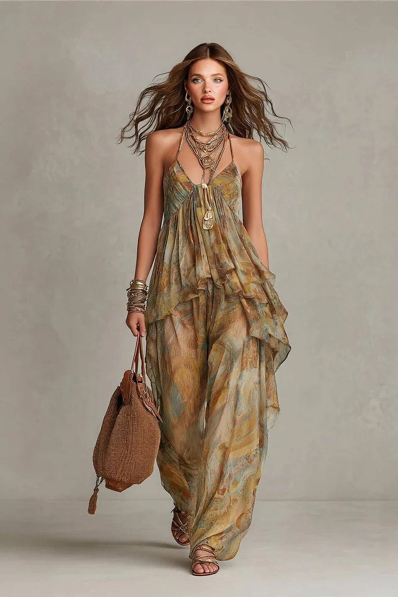 Printed Sling Top And Wide Leg Pants Set