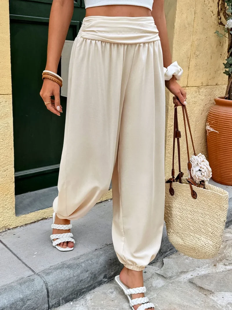 Pantalon de jogging taille haute froncé