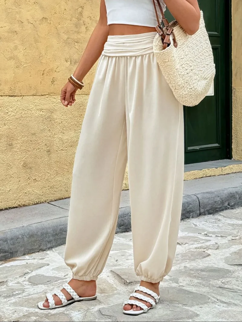 Pantalon de jogging taille haute froncé