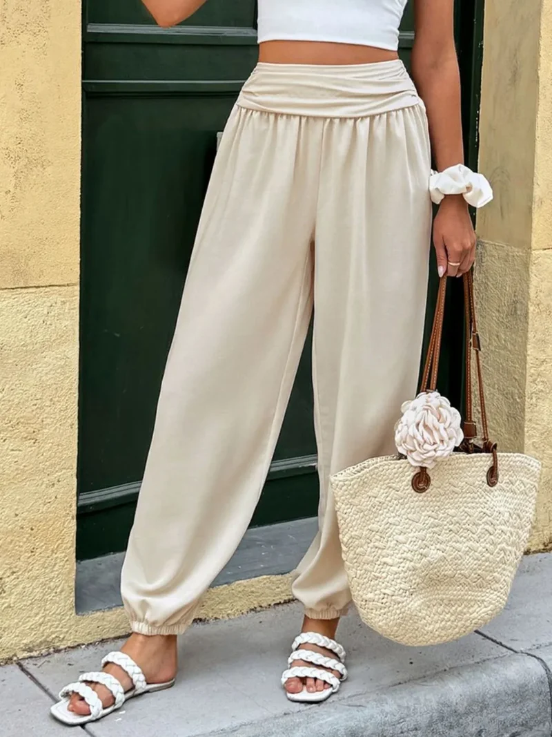 Pantalon de jogging taille haute froncé