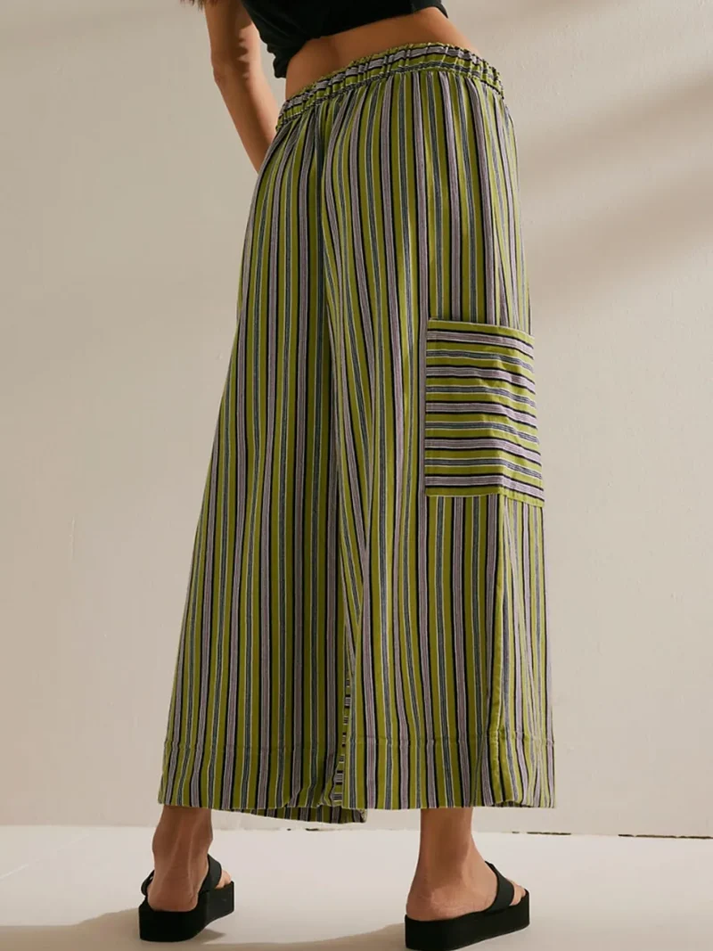 Pantalon large à rayures contrastées