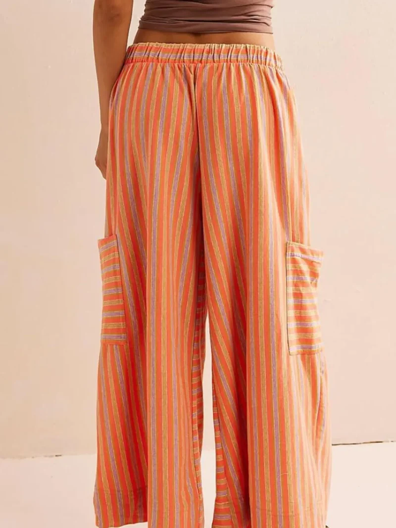 Pantalon large à rayures contrastées