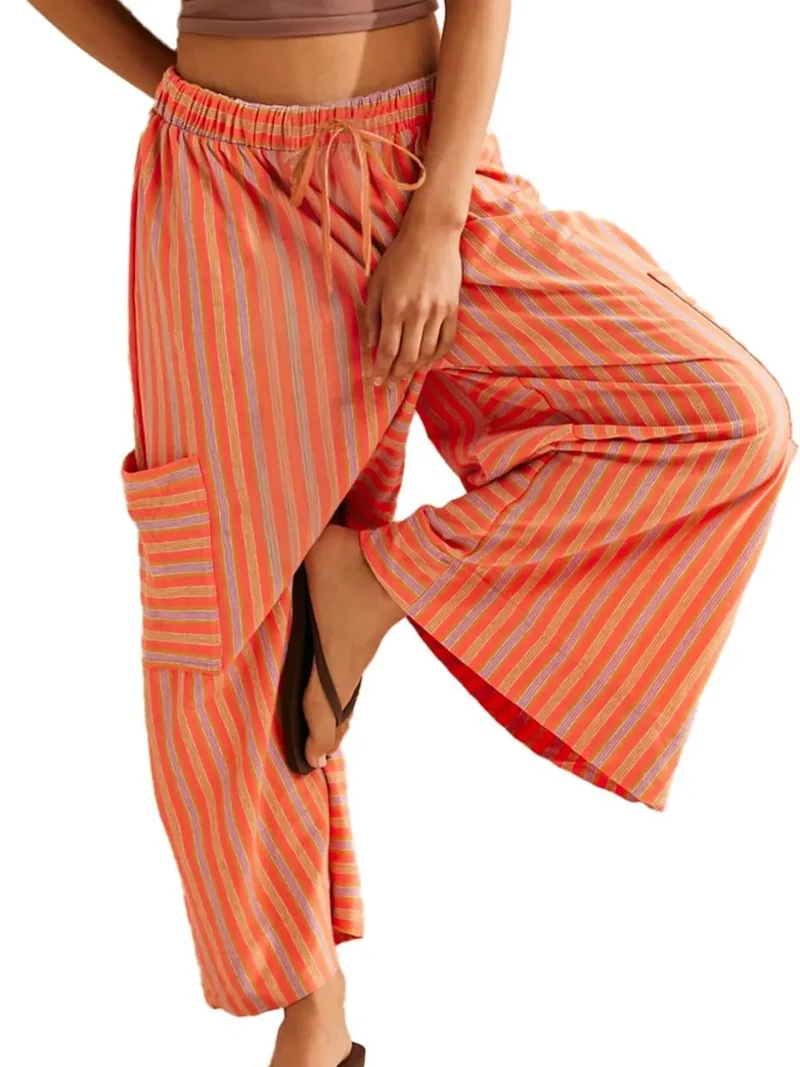 Pantalon large à rayures contrastées