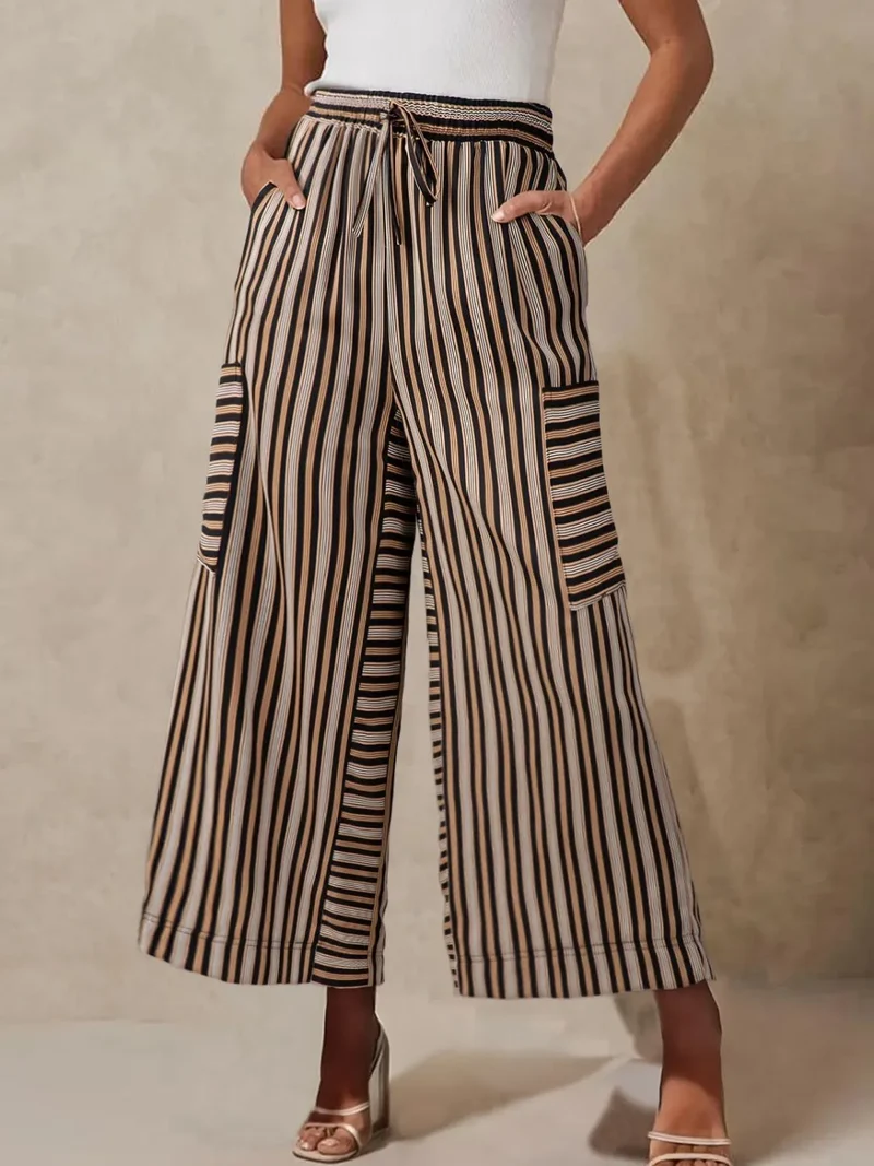 Pantalon large à rayures contrastées