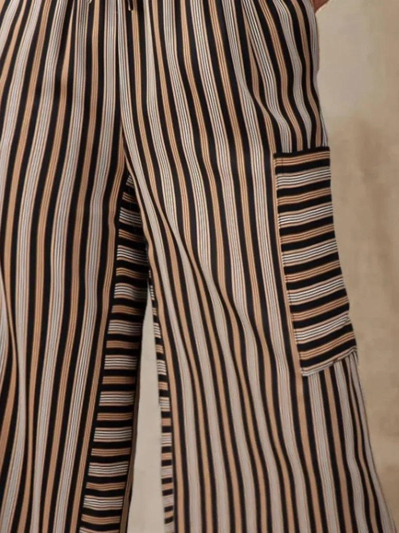 Pantalon large à rayures contrastées