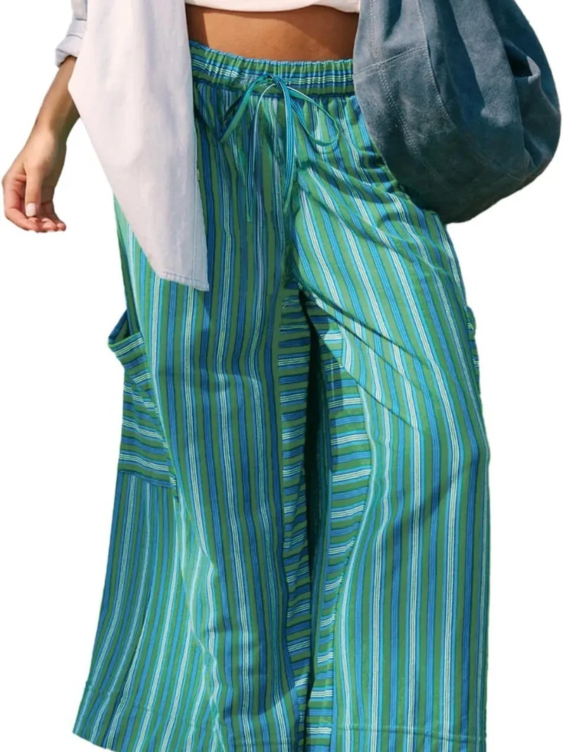 Pantalon large à rayures contrastées