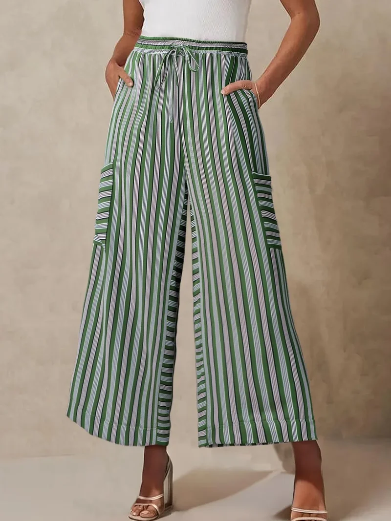 Pantalon large à rayures contrastées