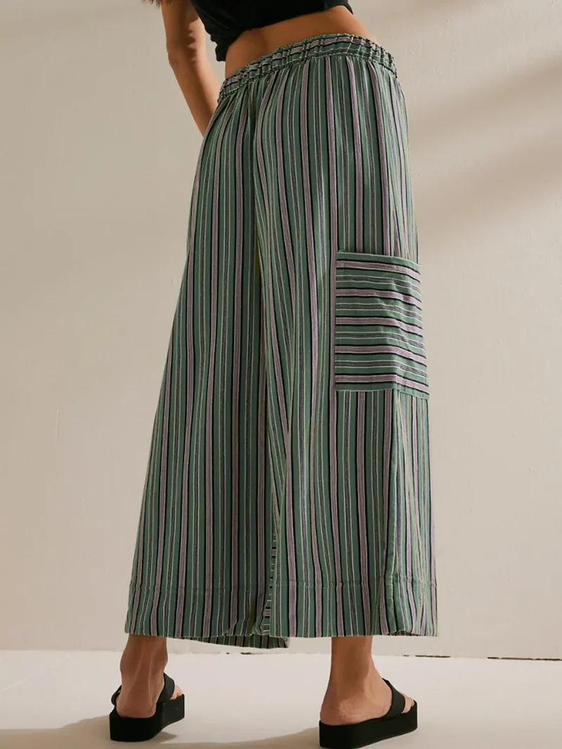 Pantalon large à rayures contrastées
