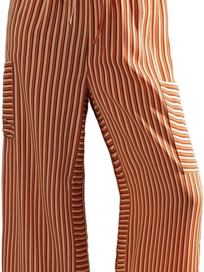 Pantalon large à rayures contrastées