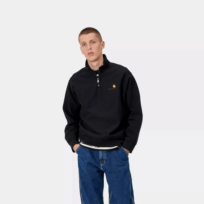 Half Zip American Script Sweat Black